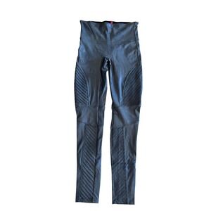 SPANX LEGGINGS‎ WOMENS SM BLACK FAUX LEATHER MOTO HIGH WAIST SCULPT COMPRESSION